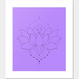 Blooming Lotus Flower / Simple Version / Soft Black Posters and Art